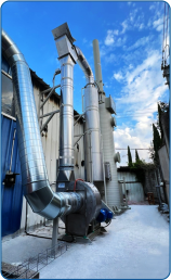 Two-stage gas absorption system for high efficiency, including a gas cooler and scrubber for formaldehyde vapor treatment