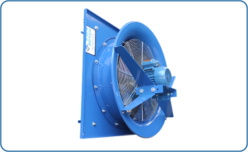 AX-630 axial fan in a short housing with explosion-proof motor, spark-proof construction, wall plate, and protective grille