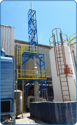 Scrubbers for absorbing basic vapors, including a chimney and surrounding construction