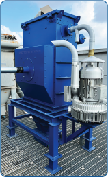 Direct-drive vacuum pump that draws air at high vacuum through a filter