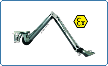 EPX model suction arm explosion-proof with ATEX certification for suctioning hazardous gases, explosive powders, and smoke