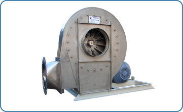 Industrial centrifugal blower model PR-36, belt-driven, made of 316 stainless steel for the process industry