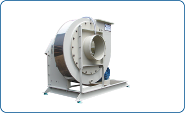 High-pressure radial plastic blower, model PPR28, belt-driven with a 60 HP engine for a pressure of 6000 Pascals, including a crash guard made of fiberglass.