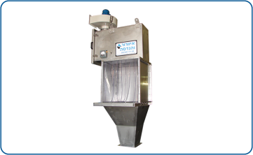 Pumping and filtering system from 316 stainless steel for unloading raw material bags for the chemical industry