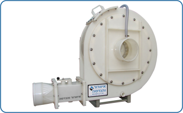 High-pressure centrifugal blower model PPB21, reinforced PVDF construction, belt-driven, with crash guard and double shaft seal