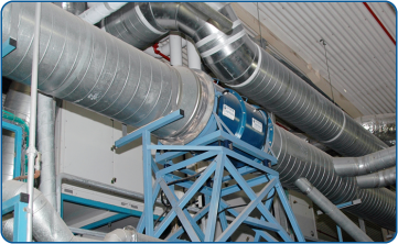 AX model axial fan installed between ducts
