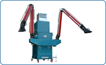 Suction arm for welding smoke extraction and grinding with an integral blower and CF-4 cartridge filter model with automatic cleaning