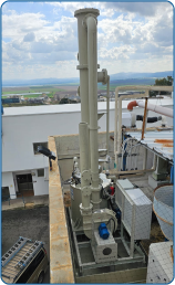 Scrubber for treating HF acid vapors, including electrical panel, pH control, and conductivity
