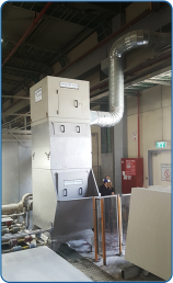 Vortex Model 800 with an integral blower in an acoustic chamber for mineral dust filtration