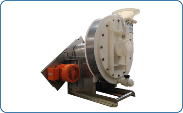 Centrifugal blower model PPB made of PVDF with crush guard on belt drive