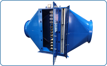 Multi-stage particle filtration unit model AFU96 for 18,000 m³/h installed between ducts
