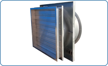 AX-750 model fan for ventilation, including a non-return flap and wall installation setup