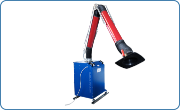 Portable welding smoke extraction and filtration system, model DD180, with a suction arm, 3-stage particle and activated carbon filtration