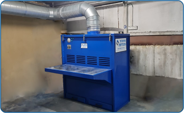 Extraction and filtration table model SB1500, 1.5 meters wide, with suction from the work surface and the front of the system