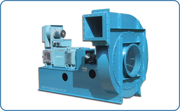 Industrial centrifugal fan model PR-40, direct drive with clutch, motor power 350 HP, and static pressure of 2500 mmH₂O