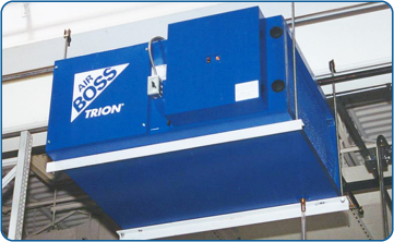 Electrostatic filter model T-2600 by TRION, hanging in a production hall for purifying air from emulsion fumes