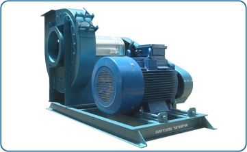 Industrial centrifugal blower model PR-45, belt-driven, including inspection port and 150 HP motor