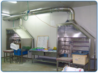 Work fume hoods for vacuuming weighing stations
