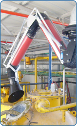 Industrial suction arm, model EP, that extracts gases and dust emitted above the reactor during the mixing process