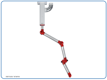 Suction arm with ceiling mount for extracting particles and welding smoke in industry
