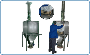 Suction filter and airborne particle filtration at the bag unloading station