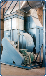 Rectangular silencer for industrial blower with internal baffles.