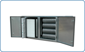 AFCU-16 air purification unit including dust filters and activated carbon cartridges